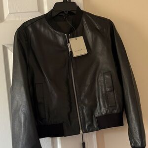 All Saints Black Orten Bomber Leather Jacket